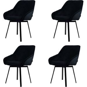Lotus Eetkamerstoel - Zwart Velvet - Set van 4