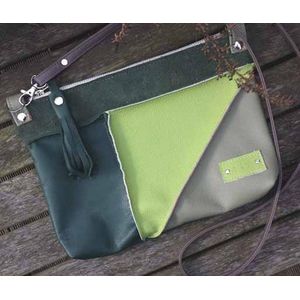 Toetie & Zo Handgemaakte Leren Tas Spring Groen, schoudertas, crossbodytas, patchwork, leer