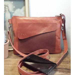 Toetie & Zo Handgemaakte Leren Tas Oranje, schoudertas, crossbodytas, leder, clutch, cognac