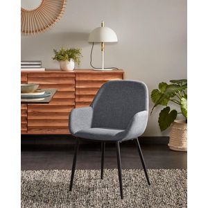 KONNA Fauteuil 2st zwart metalen poten - stof donkergrijs in set