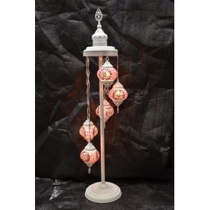 Turkse lamp Oosterse lamp Staande lamp paars roos 5 bollen mozaïek