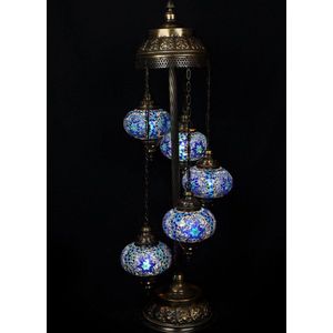 Turkse lamp - Oosterse lamp - Staande lamp - Blauw - 5 bollen - mozaïek