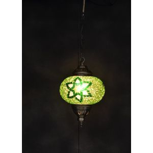 Hanglamp Groene MozaïekLamp Oosterse Lamp Doorsnee 17cm Hoogte 53 cm Handgemaakt