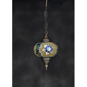 Hanglamp MozaïekLamp Oosterse Lamp B 17cm L 53 cm Handgemaakt blauw goud zilver