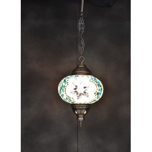 Hanglamp zilver blauw goud MozaïekLamp Oosterse Lamp B 17cm H 53 cm Handgemaakt