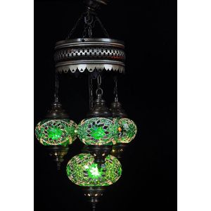 Oosterse Turkse lamp 4 bollen groen mozaiek kroonluchter