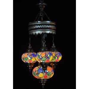 Oosterse Turkse lamp 4 bollen multicolour mozaiek kroonluchter