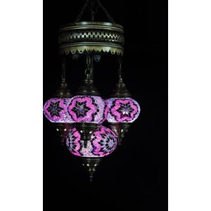 Oosterse Turkse lamp 4 bollen multicolour paars mozaiek kroonluchter