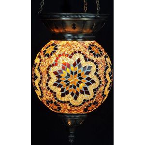 Oosterse hanglamp bruin beige taupe glazen bol 25cm Turkse Mozaïeklamp