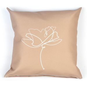 Villa Madelief tuinkussen beige met bloem - Buitenkussens - Vinyl - 40x40cm - Buitenkussens waterbestendig - Weerbestendige buitenkussens - Buitenkussens sierkussen - Outdoor - Tuinkussen - Makkelijk afneembaar