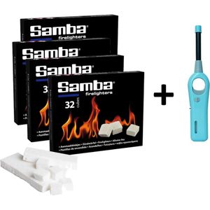 Samba Aanmaakblokjes Wit - Kerosine - 4 x 32 Stuks Inclusief BBQ Aansteker