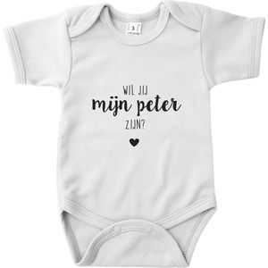 Babyromper - wil jij mijn peter zijn? - wit - korte mouwen - 2 tot 4 maand