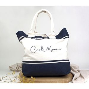 Mama cadeau - Strandtas ""Cool Mom"" - Geborduurd cadeau voor mama - Grote strandtas of shopper