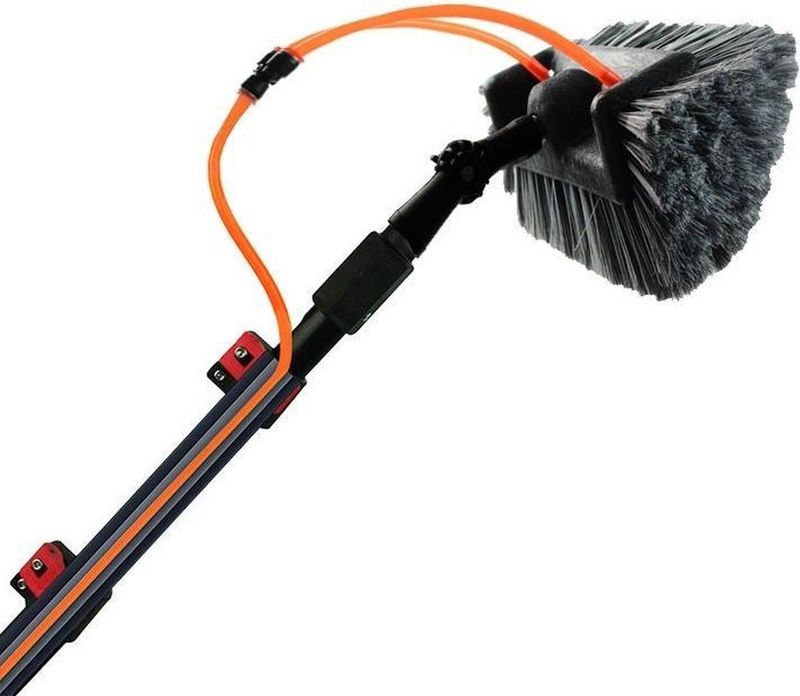 Aquascopic Telescoopstang met interne waterdispenser en borstel met 5 vlakken, in lengte verstelbaar, tot 3,6 m, raamreiniger voor zonnepanelen, interne waterslang
