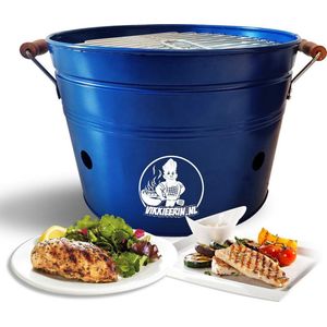 Vikkieerin.nl - Draagbare Emmer Houtskool BBQ - Ø38 cm - blauw - Compacte Barbecue om mee te nemen