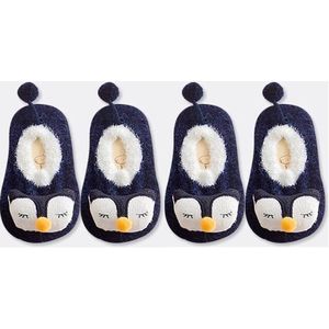 Antislip Sloffen - Blauw - Pinguin - 2 Paar Sokken