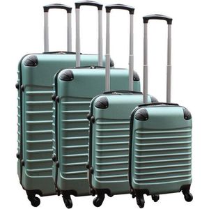 Kofferset 4 delig ABS - zwenkwielen - met cijferslot - groen