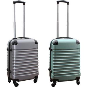 Kofferset 2 delig ABS handbagage koffers - met cijferslot - 39 liter - zilver - groen