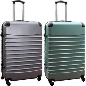 Travelerz kofferset 2 delig ABS groot - met cijferslot - 95 liter - zilver - groen