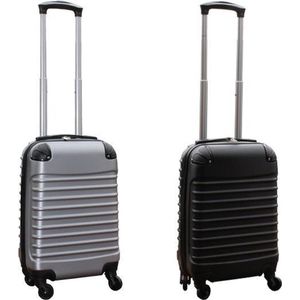 Travelerz kofferset 2 delig ABS handbagage koffers - met cijferslot - 27 liter - zwart - zilver