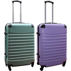 Travelerz kofferset 2 delig ABS groot - met cijferslot - 69 liter - groen – lila