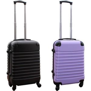 Travelerz kofferset 2 delig ABS handbagage koffers - met cijferslot - 39 liter - zwart - lila