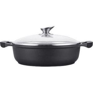 Kookkunst Holland lage braadpan met deksel marmeren coating - inductie - koude handgrepen - Ø 32 cm