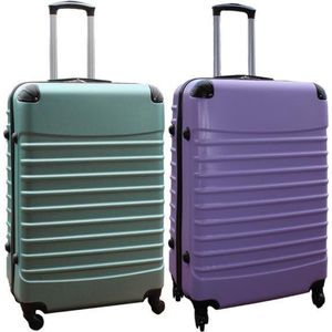 Travelerz kofferset 2 delig ABS groot - met cijferslot - 95 liter - groen - lila