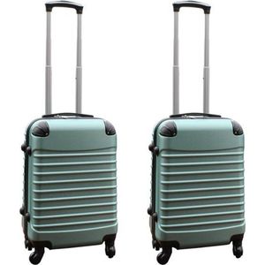 Kofferset 2 delig ABS handbagage koffers - met cijferslot - 39 liter - groen