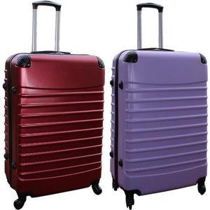 Travelerz kofferset 2 delig ABS groot - met cijferslot - 95 liter - bordeauxrood - lila