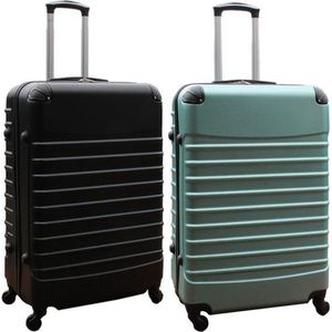 Travelerz kofferset 2 delig ABS groot - met cijferslot - 95 liter - zwart - groen