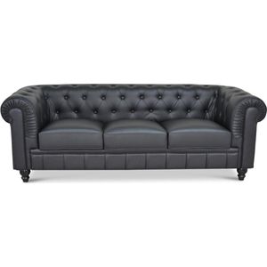 Chesterfield Bank - 3 Zits - Zwart - Leer - Sofa