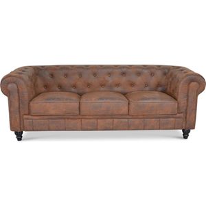 Chesterfield Bank - 3 Zits - Bruin - Vintage - Suede - Leer - Sofa