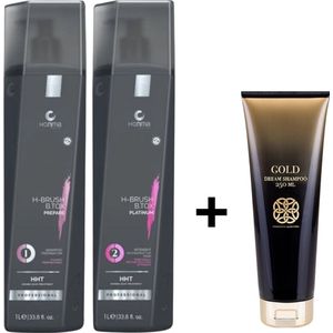 Honma Tokyo H Brush Keratine Treatment krullen behoudend Keratin behandeling 2x1000 ml KIT + GOLD DREAM SHAMPOO 250 ML