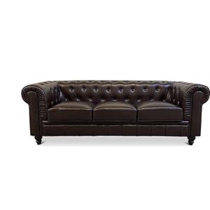 Chesterfield Bank - 3 Zits - Bruin - Mokka - Leer - Sofa