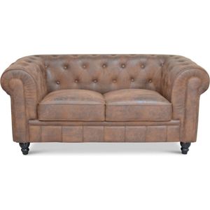 Chesterfield Bank - 2 Zits - Bruin - Vintage - Suede leer - Sofa