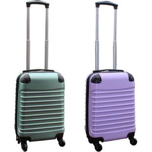 Travelerz kofferset 2 delig ABS handbagage koffers - met cijferslot - 27 liter - lila - groen