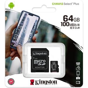 Kingston Canvas Select MicroSDHC Class 10 UHS-I - 64GB - inclusief SD adapter