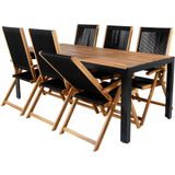 Bois tuinmeubelset tafel 90x205cm en 6 stoel Little John zwart, naturel.