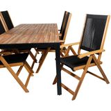 Bois tuinmeubelset tafel 90x205cm en 6 stoel Little John zwart, naturel.
