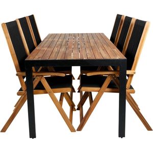 Bois tuinmeubelset tafel 90x205cm en 6 stoel Little John zwart, naturel.