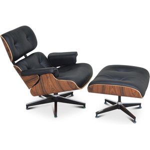Lounge Chair + Hocker - XL - Zwart - Fauteuil - Palissander - Stoel - Set