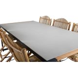 Texas tuinmeubelset tafel 100x200cm en 6 stoel Cane grijs, naturel, zwart.