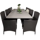 Levels tuinmeubelset tafel 100x229/310cm en 10 stoel Malin zwart, grijs.
