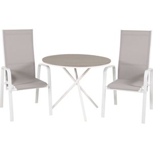 Parma tuinmeubelset tafel Ã˜90cm en 2 stoel Copacabana wit, grijs, crÃ¨mekleur.