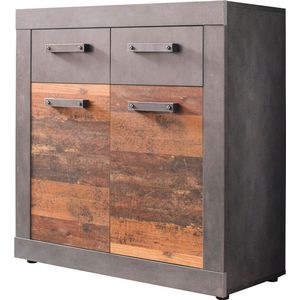 Indy Kommode 2 Türen, 2 Schubladen grau Eiche Dekor, Old Wood Dekor.