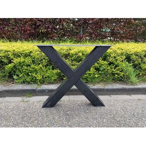 Stalen X poten| koker 10x10| kruispoten| industriele tafelpoten| metalen onderstellen| tafelpoten staal| eettafel onderstellen