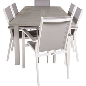 Albany tuinmeubelset tafel 90x152/210cm en 6 stoel Parma wit, grijs, crèmekleur.