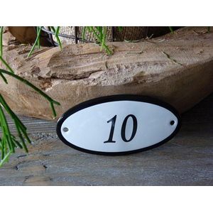 Emaille huisnummer 10x5 wit nr. 10