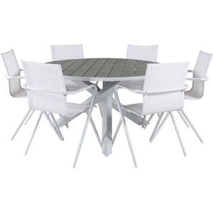 Parma tuinmeubelset tafel Ã˜140cm en 6 stoel Alina wit, grijs.